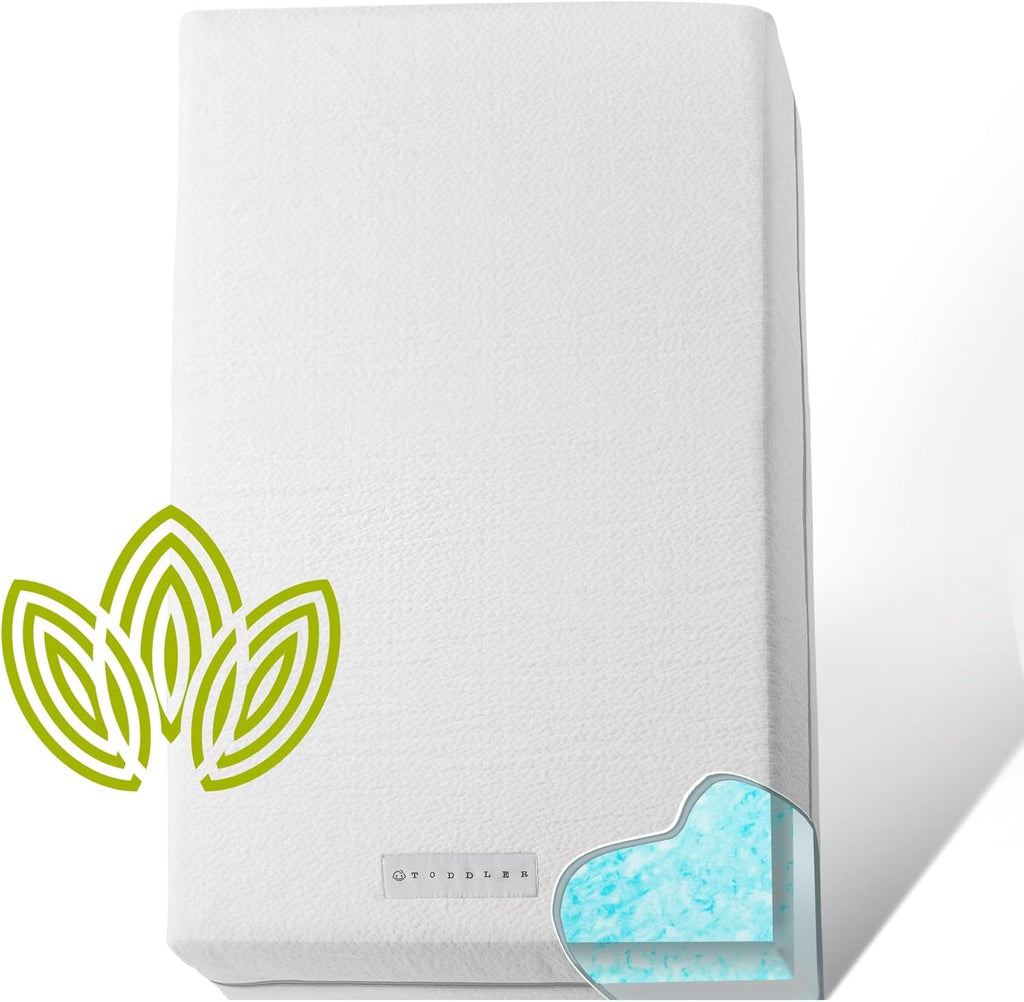 Organic Cotton 2-Sided Crib Mattress | Waterproof Washable Protector w/Ventilated Foam Lining | Light 2-in-1 Baby Mattress w/Firm Support for Infant & Soft CertiPUR Foam for Toddler | 52x27.5x4”