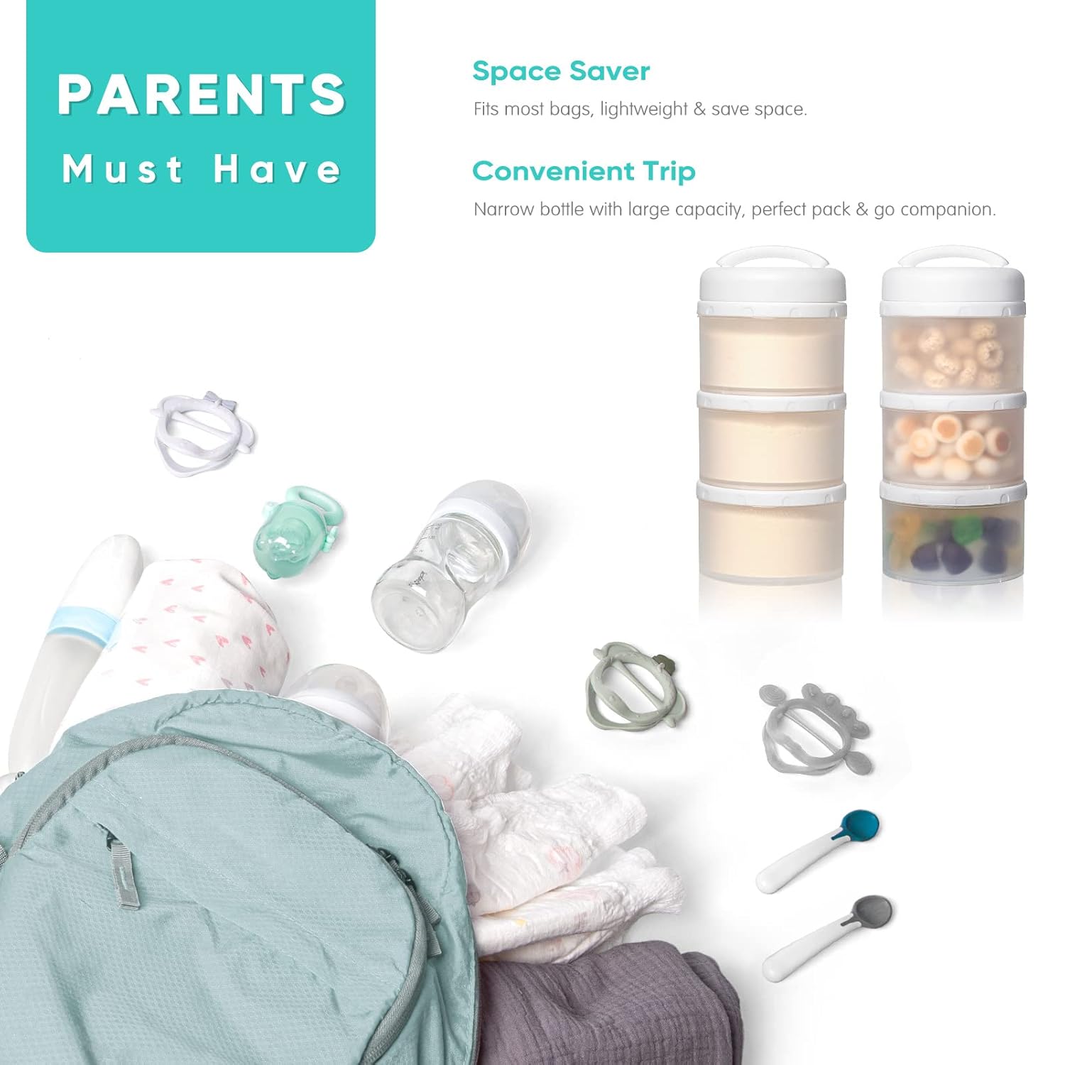 Termichy Stackable Formula Dispenser Portable Milk Powder Container, 2 Pack, White