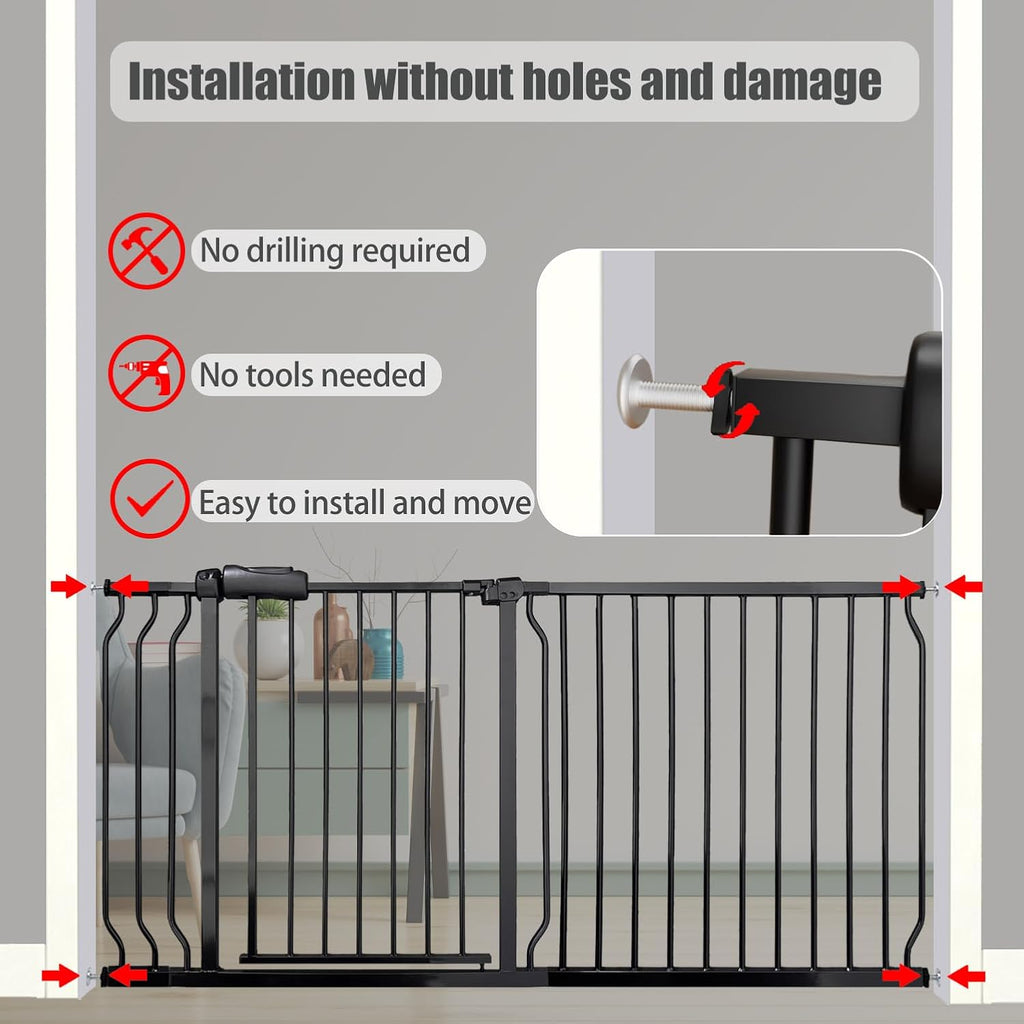 Walk Through Baby & Dog Gate 34-38.5 Inch, Auto Close, Tension Mounted Indoor Safety Gate for Stairs & Doorways - Black Metal, 30 Inch Tall