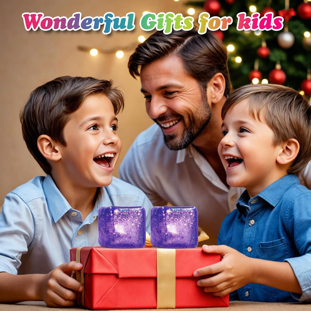 2Pack Glitter Squishy Cube - Slow Rise Nice Sugar Stress Cube Gel Stress Balls for Adults, Glitter Squishy Balls for Kids, Stress Relief/Classroom Fidget/Treasure Box Prizes(Purple)