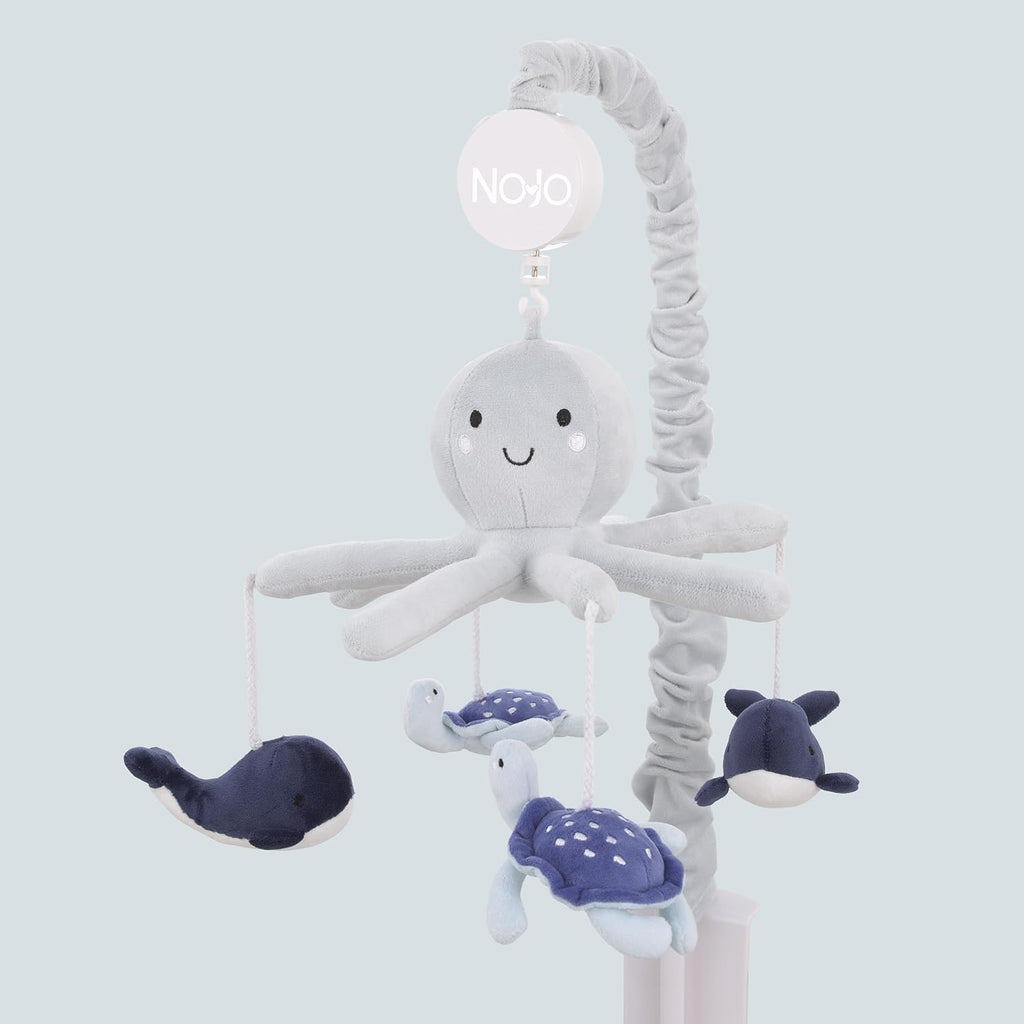 NoJo Plush Octopus Gray and Navy Whales and Sea Turtles Musical Mobile
