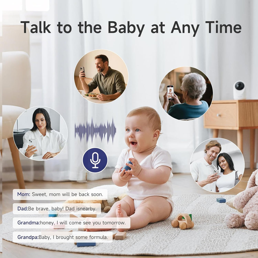 WiFi Baby Monitor with Camera and Audio - 2K Color Night Vision, WiFi Video Baby Monitor - 355° Pan/70°Tilt, AI Motion/Cry/Temp/Humidity Alerts, 2-Way Audio, App for 20 Users, 8 Lullabies