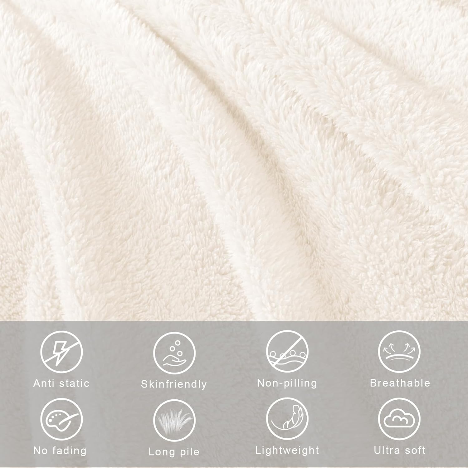 Exclusivo Mezcla Twin Size Flannel Fleece Blanket, Super Soft Velvet Plush Bed Blanket, Fuzzy Cozy and Warm for All Seasons, 60x80 Inches, Ivory