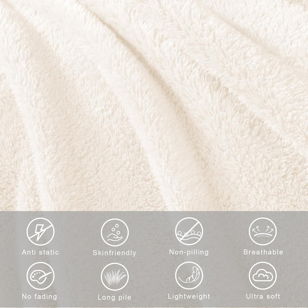 Exclusivo Mezcla Queen Size Flannel Fleece Blanket, Super Soft Velvet Plush Bed Blanket, Fuzzy Cozy and Warm for All Seasons, 90x90 Inches, Ivory