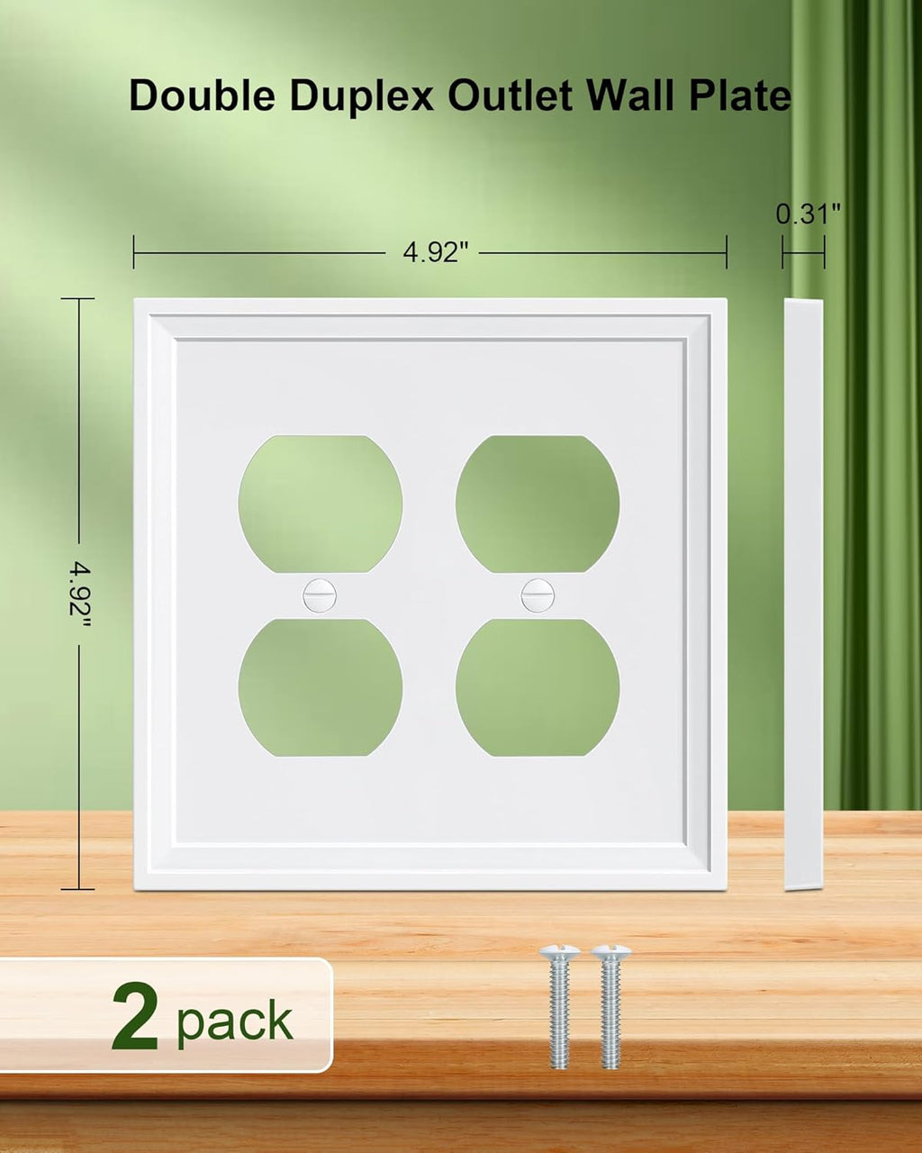 2-Pack Double Duplex Outlet Cover, Natural Bamboo Fiber Switch Plates and Outlet Covers, White Decorative Wall Plates for Electrical Outlets, 2 Gang Receptacle Cover, Corrosion Resistant