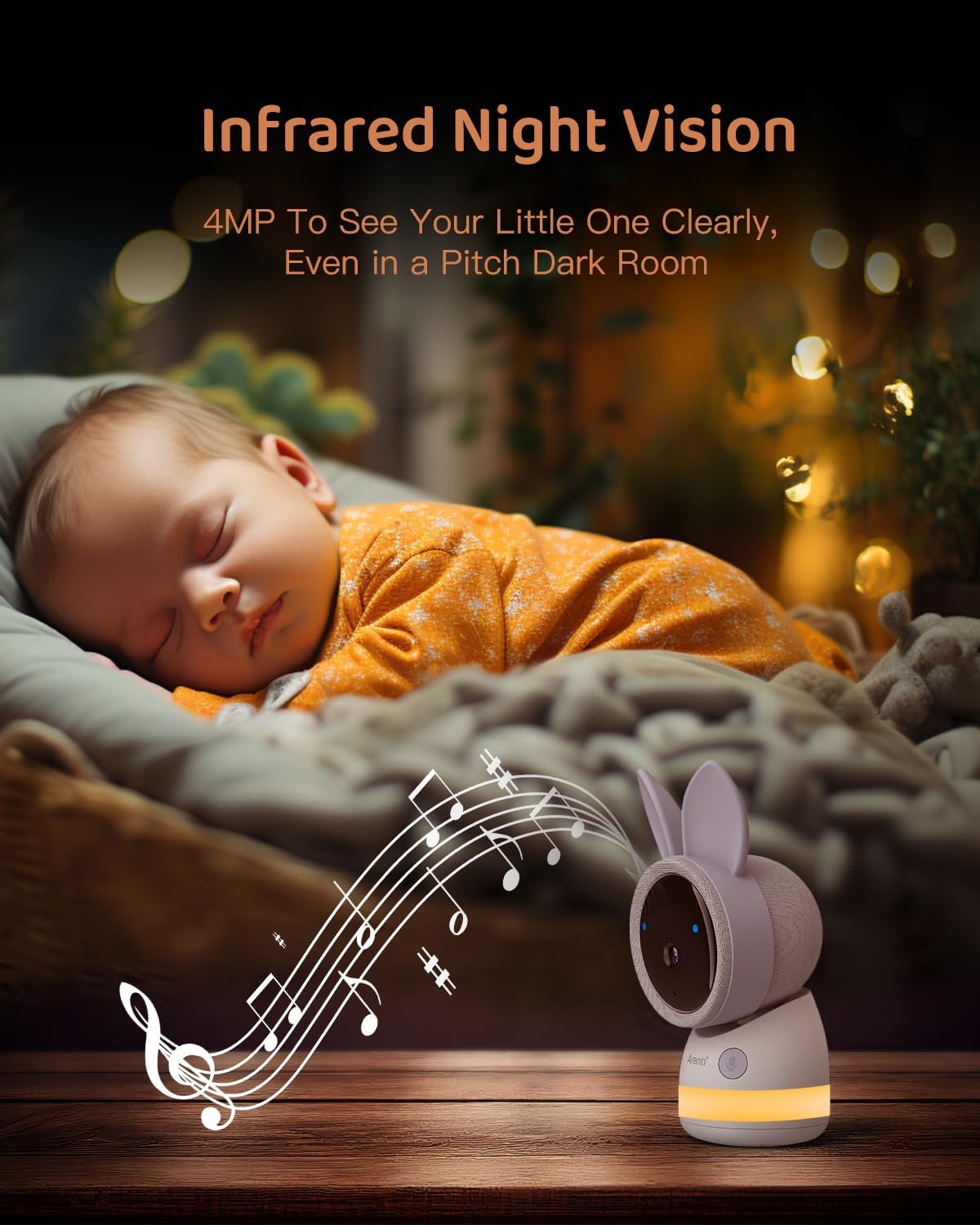 ARENTI 4MP 2.4G&5G WiFi Baby Monitor with 2 Cameras and Audio, Night Light, Auto Traking, Cry&Motion Detection, Temperature Sensor, App Control