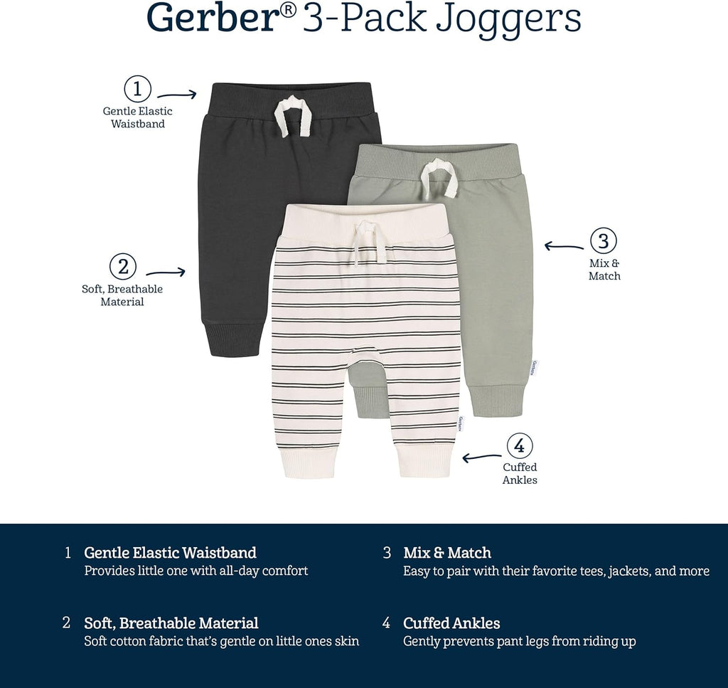 Gerber Baby Boys' Toddler 3-Pack Jogger Pants