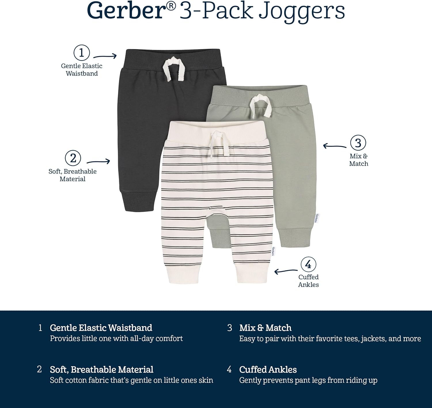 Gerber Baby Boys' Toddler 3-Pack Jogger Pants