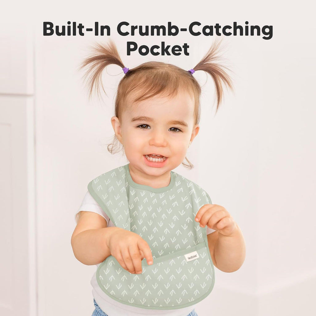 3-Pack Waterproof Baby Bibs for Eating - Lightweight Toddler Feeding Bibs with Large Food Catcher, Mess Proof, Food-Grade Baby Eating Essentials, Easy to Put On & Clean (Fleur)