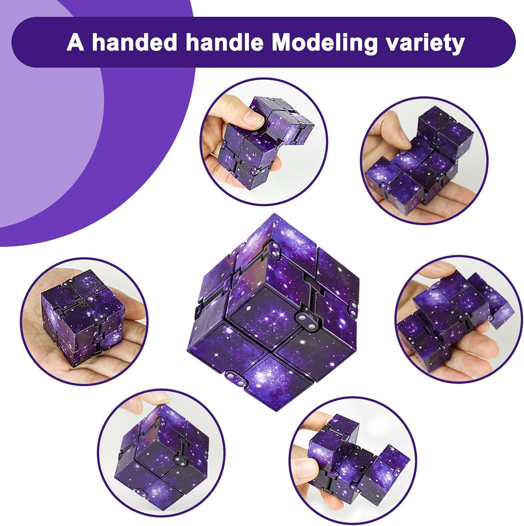 Infinitycube Fidget Toy Stress Relieving Fidgeting Game for Kids and Adults,Cute Pocket-sized Unique Gadget for Anxiety Relief and Kill Time (Purple)