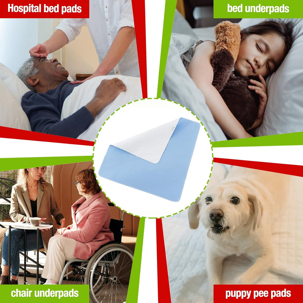 Bamuho Bed Pads for Incontinence Washable with 4 Layers of Protection, Waterproof Bed Pads Large 2 Pack 34" x 52" Great for Adult, Children and Pets