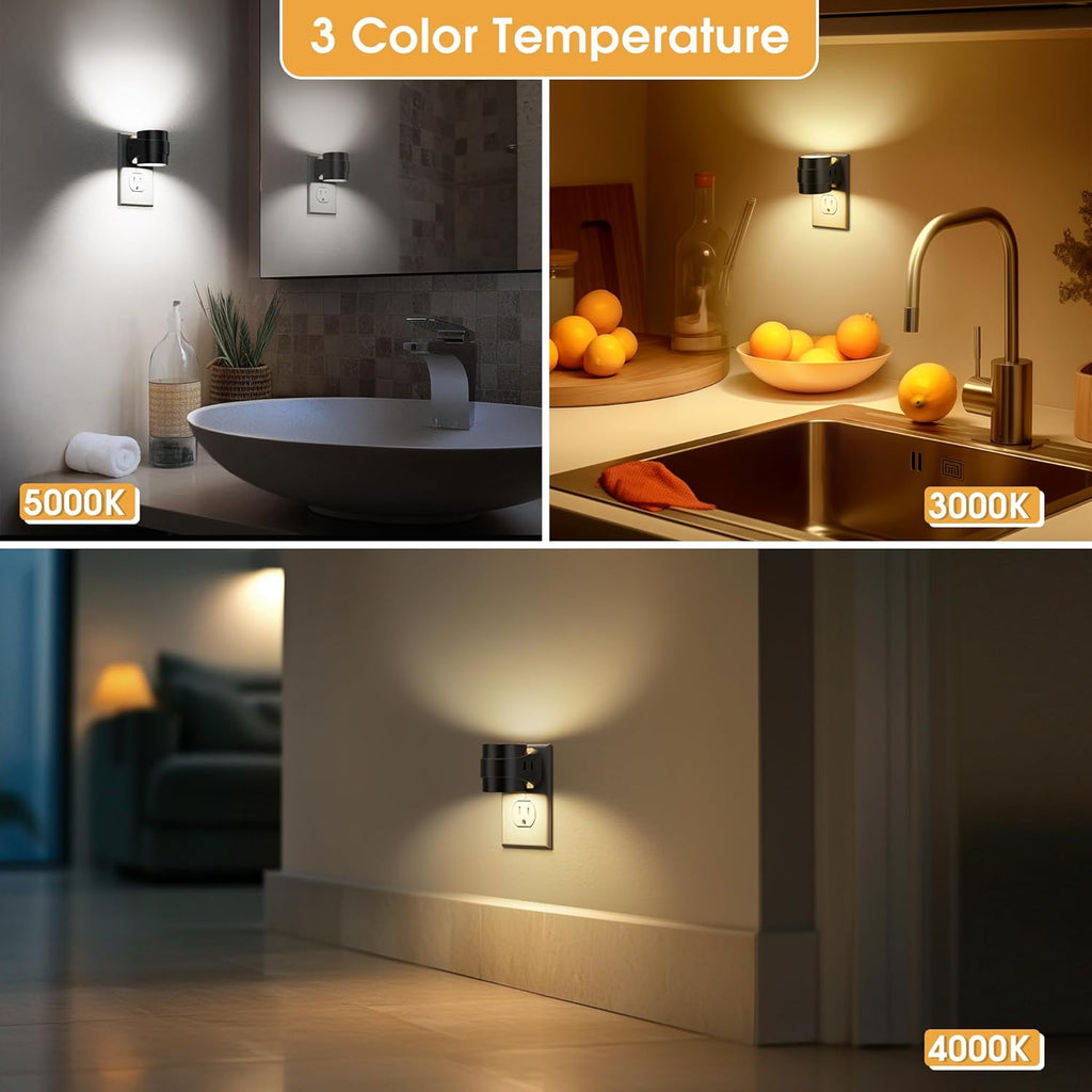 Briignite Night Light Plug into Wall[2 Pack] - Dimmable LED Night Light with 3000K/4000K/5000K & 3 Brightness Levels for Baby Nursery, Hallway, Bathroom, Kids Room, 3CCT