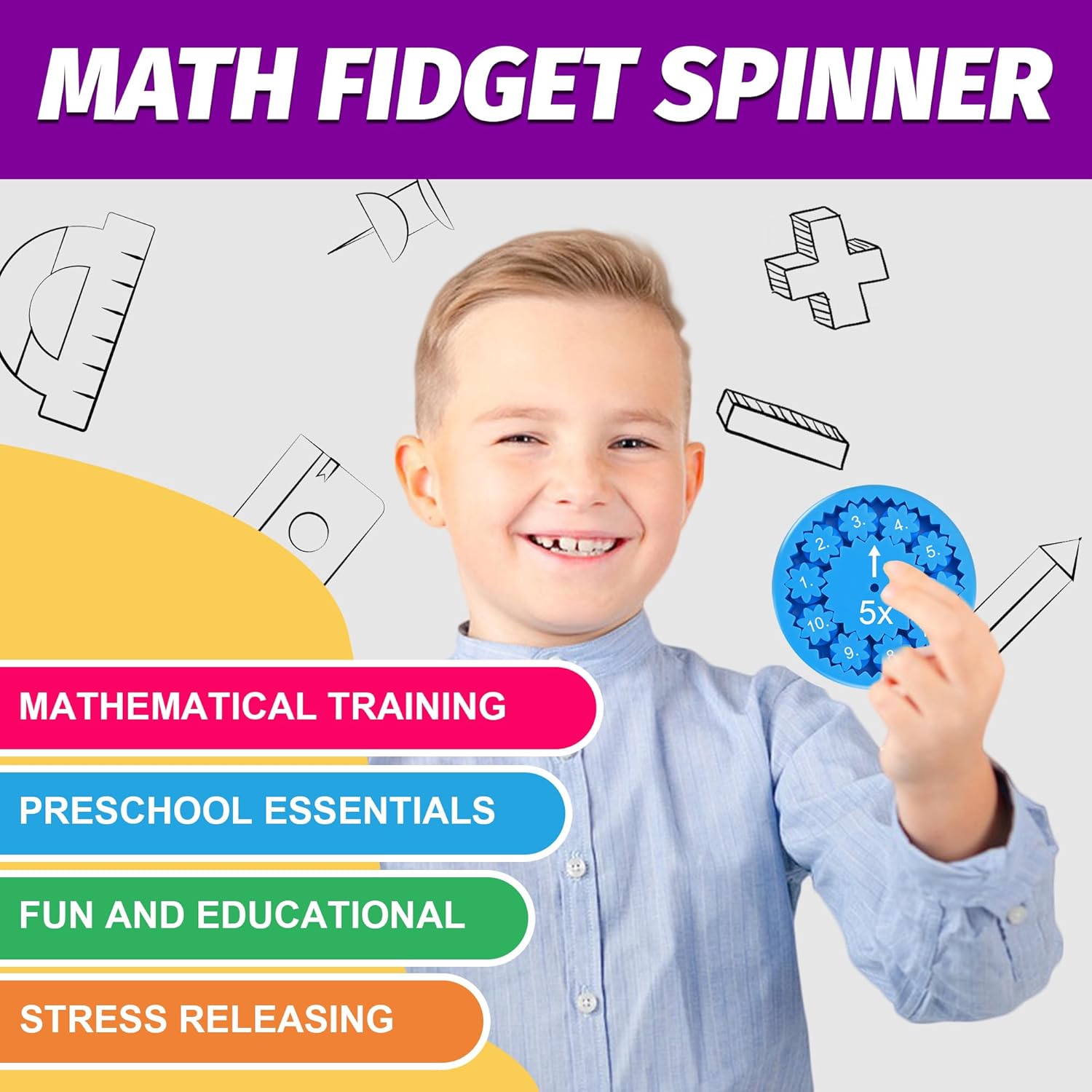 9PCS Math Fidget Spinners,Educational Math Fidget Spinner for Stimmers & Fidgeters in Home ＆School,Math Spinners Fidget Toys for Kids 3+ ,Math Fidget Toy Addition & Subtraction