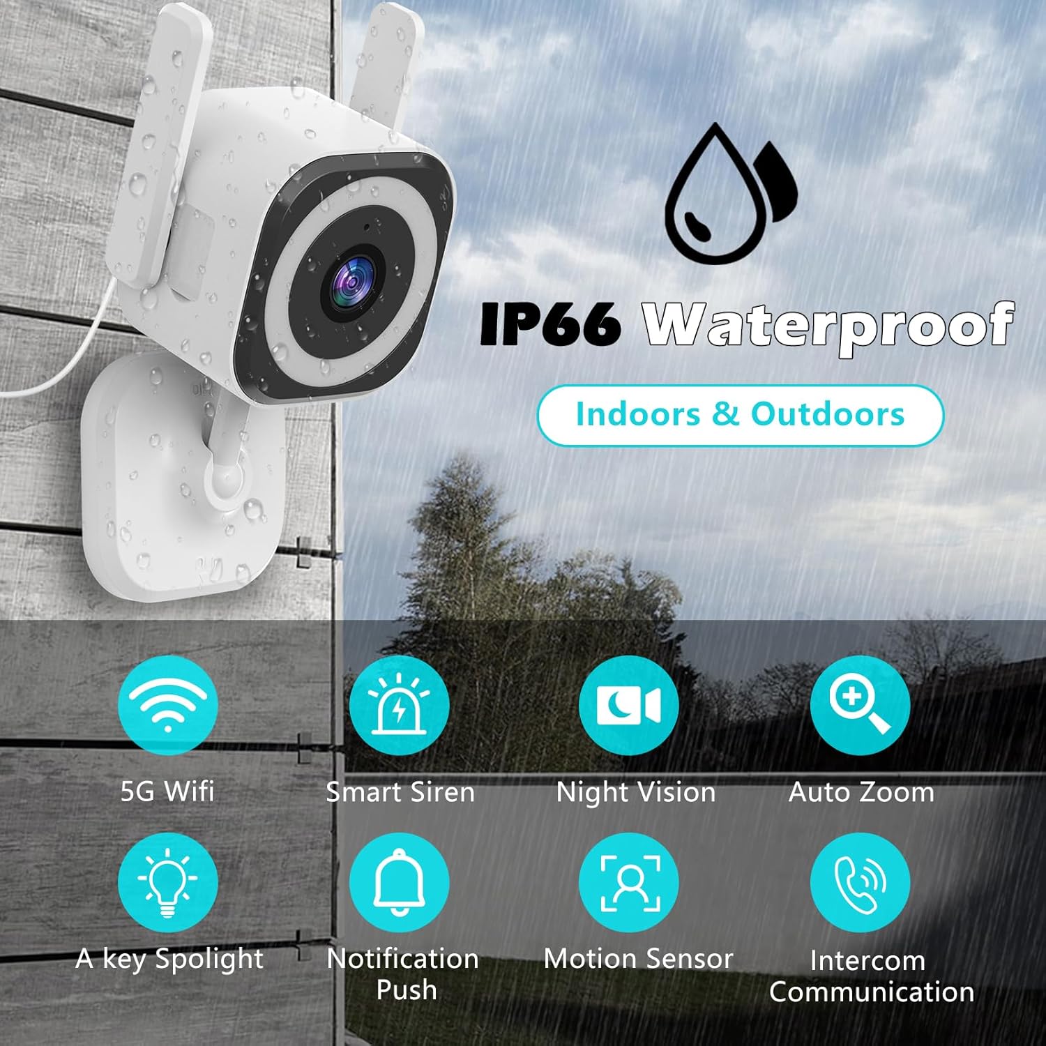 5G Outdoor/Indoor Security Camera,1080P Baby Monitor Cameras for Bedroom/Elder/Dog/Pet Camera,IP66 Waterproof,Night Vision, Motion Detection, Alarm Siren, Two-Way Talk, SD/Cloud -2Pack