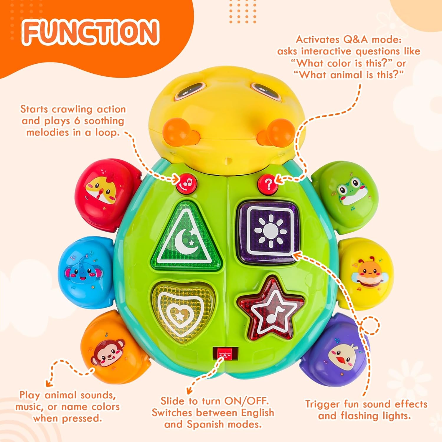 Musical Baby Toys, Infant Light up Music Toys Tummy Time Development, Crawling Toy for 6 7 8 9 10 11 12+ Month Old, Christmas Birthday Gifts for Babies