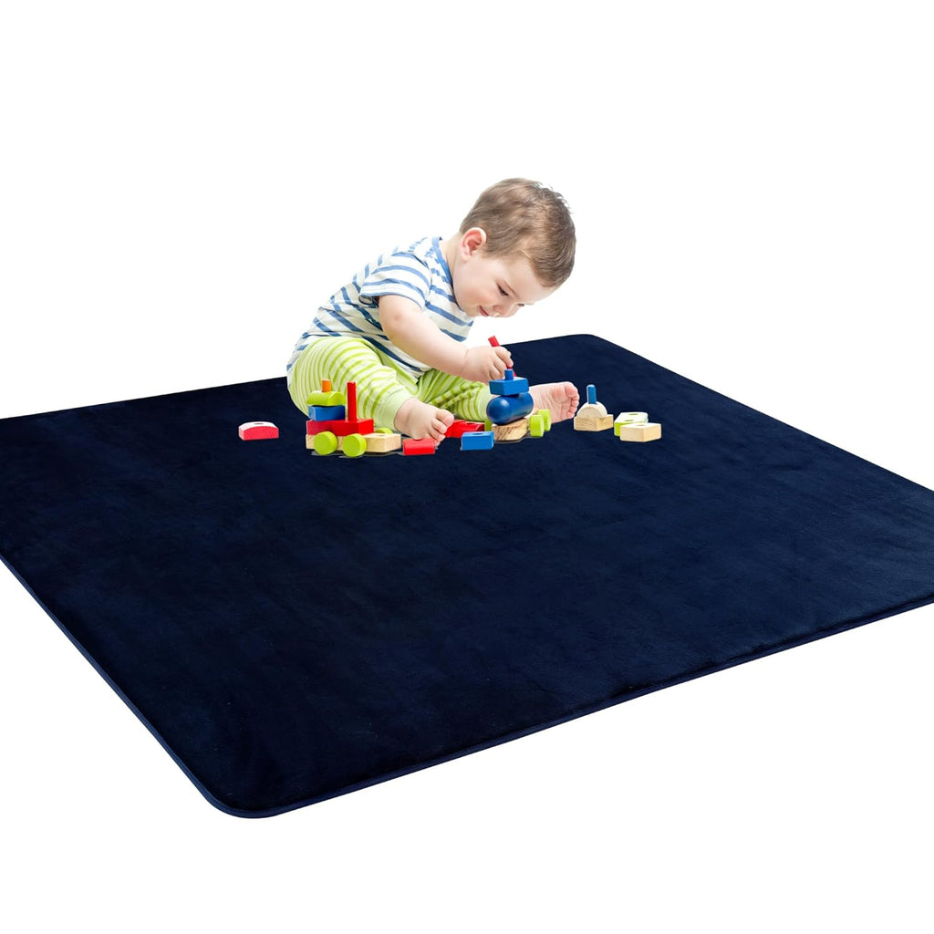 BALAPET Thick Memory Foam 50x50 Play Mat for Playpen, Super Soft Velvet Portable Baby Playpen Mat for Kids Toddler Crawling and Play, Non-Slip Bottom Playmat, Navy Blue