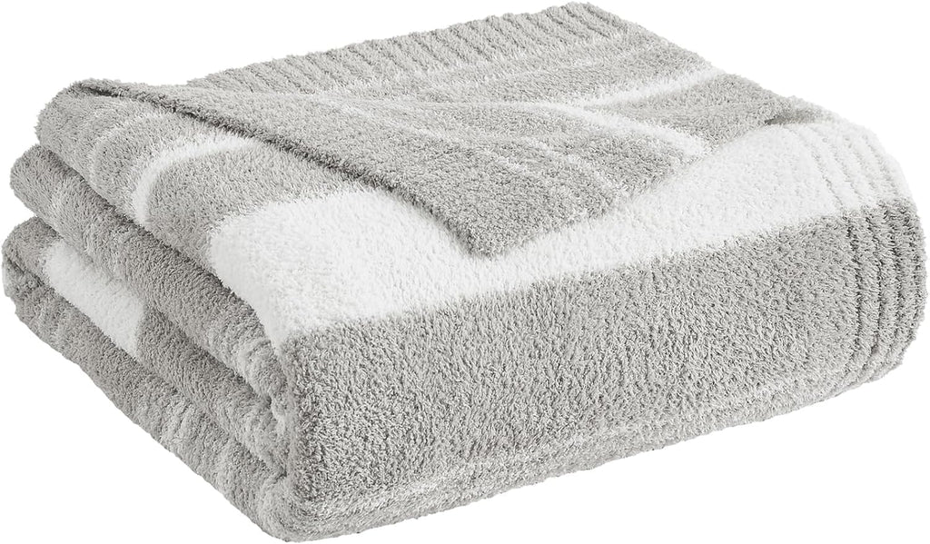 WRENGONGE Light Grey Throw Blanket, 50x70 Soft Cozy Striped Throw Blankets for Couch, Sofa, Bed, Travel, Lightweight Fluffy Warm Plush Decorative Blankets for Women, Men,Kids Gift