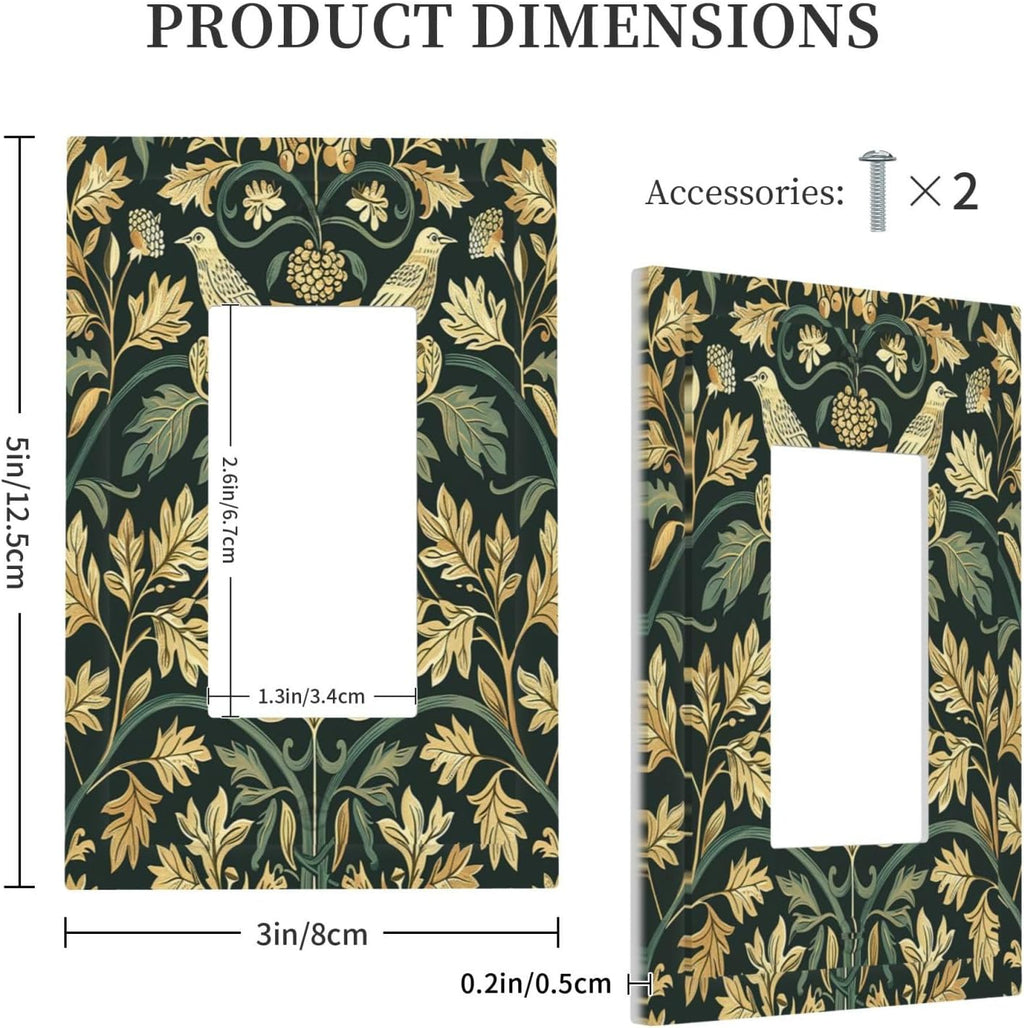 Decorative Outlet Covers William Morris Vintage Botanical Birds Golden Green Leaves 1 Gang Single Rocker Light Switch Cover Plate Wall Plates GFCI Faceplate for Bedroom Home Decor