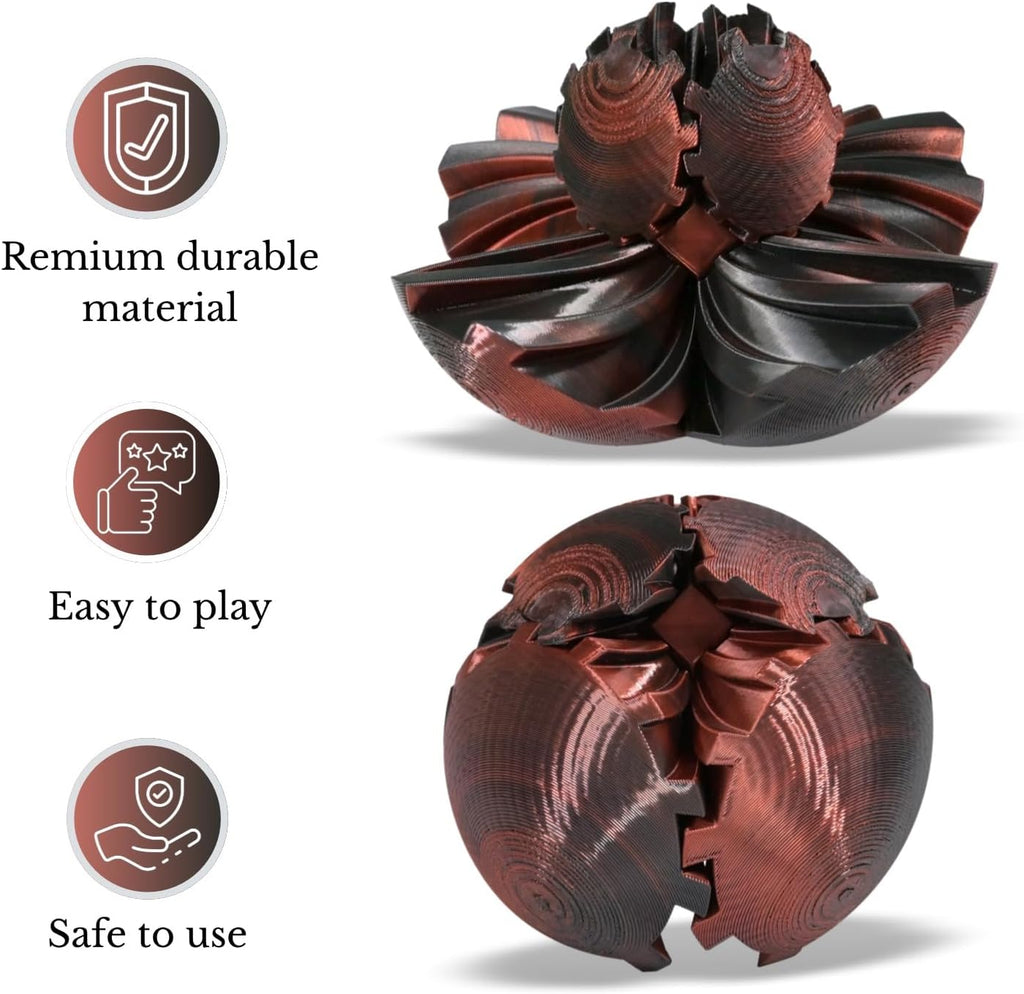 3D Printed Gear Ball, Gear Sphere Fidget Toy Stress Relif Toy for ADHD, Anxiety Relaxing Toy for Adults at work/study/travel, Twist Red Black
