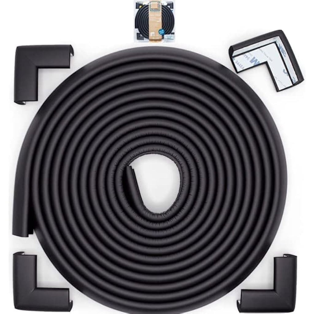 Roving Cove Slim-Fit Corner Edge Protector for Baby Proofing (Small 15ft Edge 4 Corners), Furniture Safety Bumper Guard, Soft NBR Rubber Foam, 3M Adhesive, Onyx Black