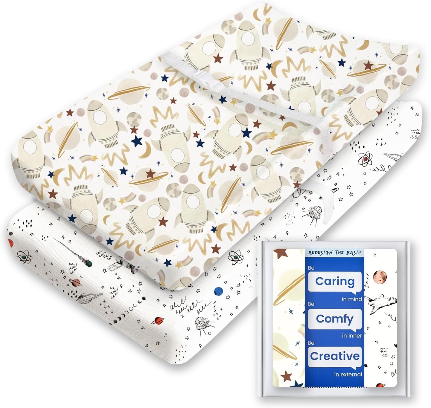 Extra Stretchy Changing Pad Cover, TotBasic Ultra Soft Premium Jersey Knit Changing Pad Sheets, Unisex for Boys Girls, Fits All Standard Changing Tables/Dresser Tops - 2 Pack (Space + Galaxy)