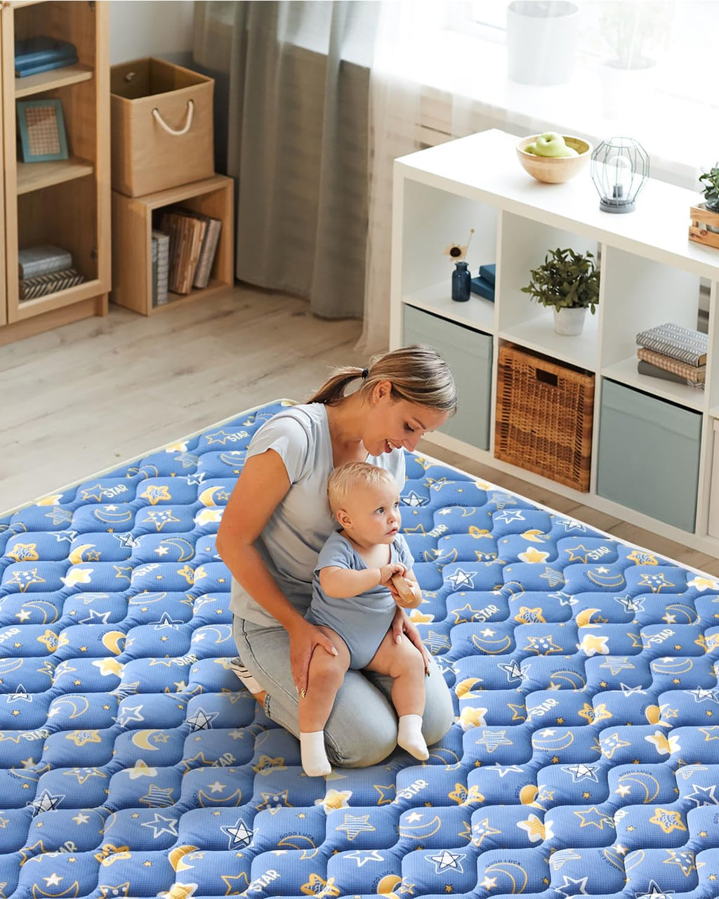 Odorless Premium Foam Baby Play Mat 79" x 63", Soft Microfiber Fabric Crawling Mat for Floor- Comfortable and Hypoallergenic, Non-Slip Cushioned Floor Playpen mat for Infants,Babies,Toddlers