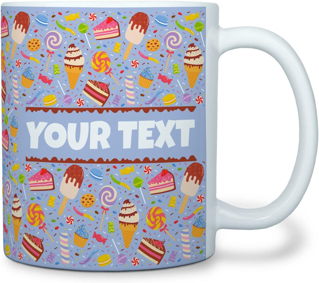 Personalized Mug for Kids - Sweets - Custom Name/Text, Ceramic Hot Chocolate/Cocoa/Coffee Cup for Boys/Girls, Birthday/Christmas/Holiday Gift - 11 oz, White Handle