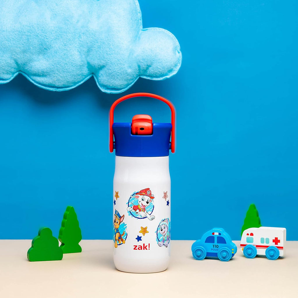 Zak Designs Harmony PAW Patrol Kid Water Bottle for Travel or At Home, 14oz Recycled Stainless Steel is Leak-Proof When Closed and Vacuum Insulated (Chase, Marshall, Skye, Rubble, Everest, Zuma)