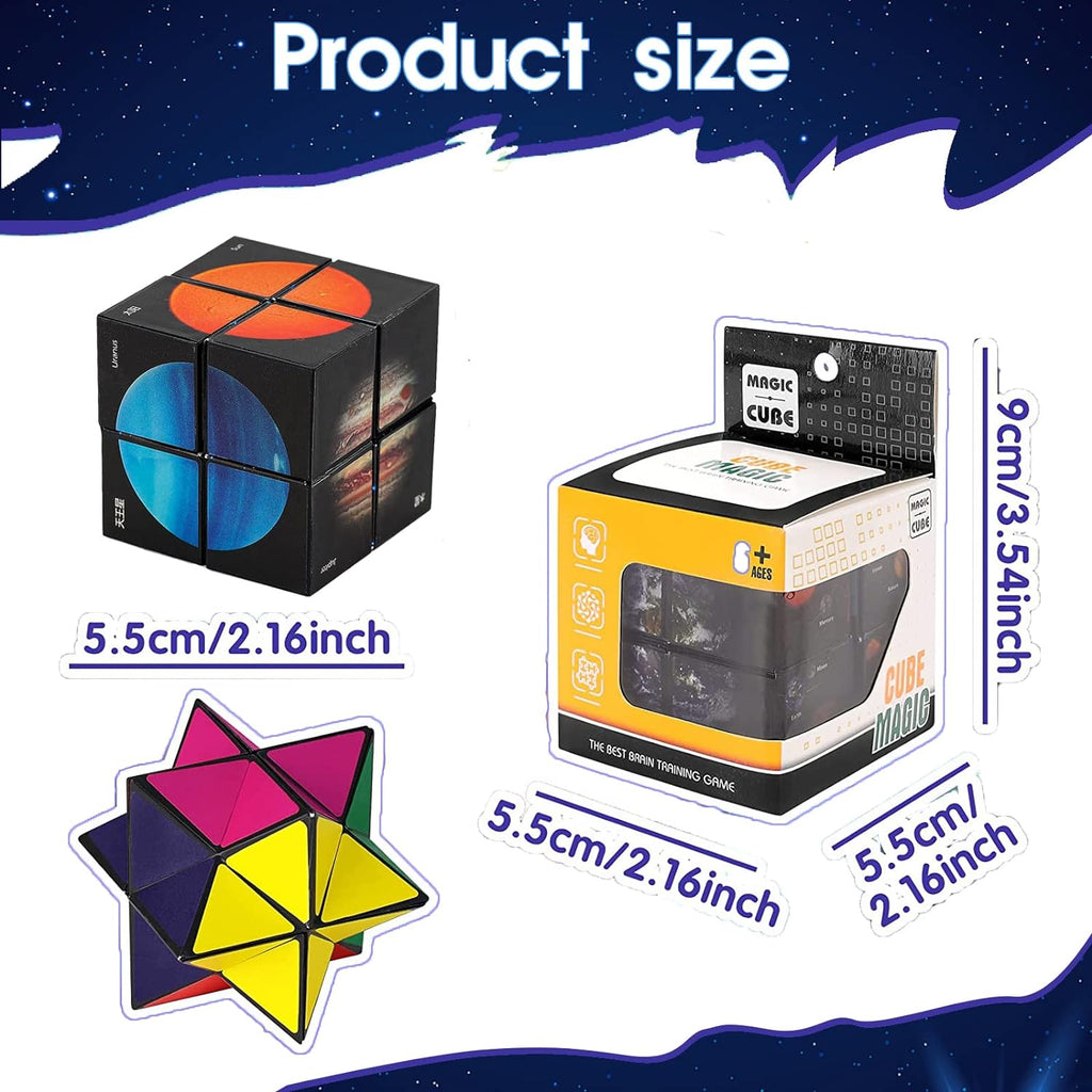 2 in 1 Kids Fidget Toy Magic Cube with Colorful Solar System Planet Pattern for Boys Girls