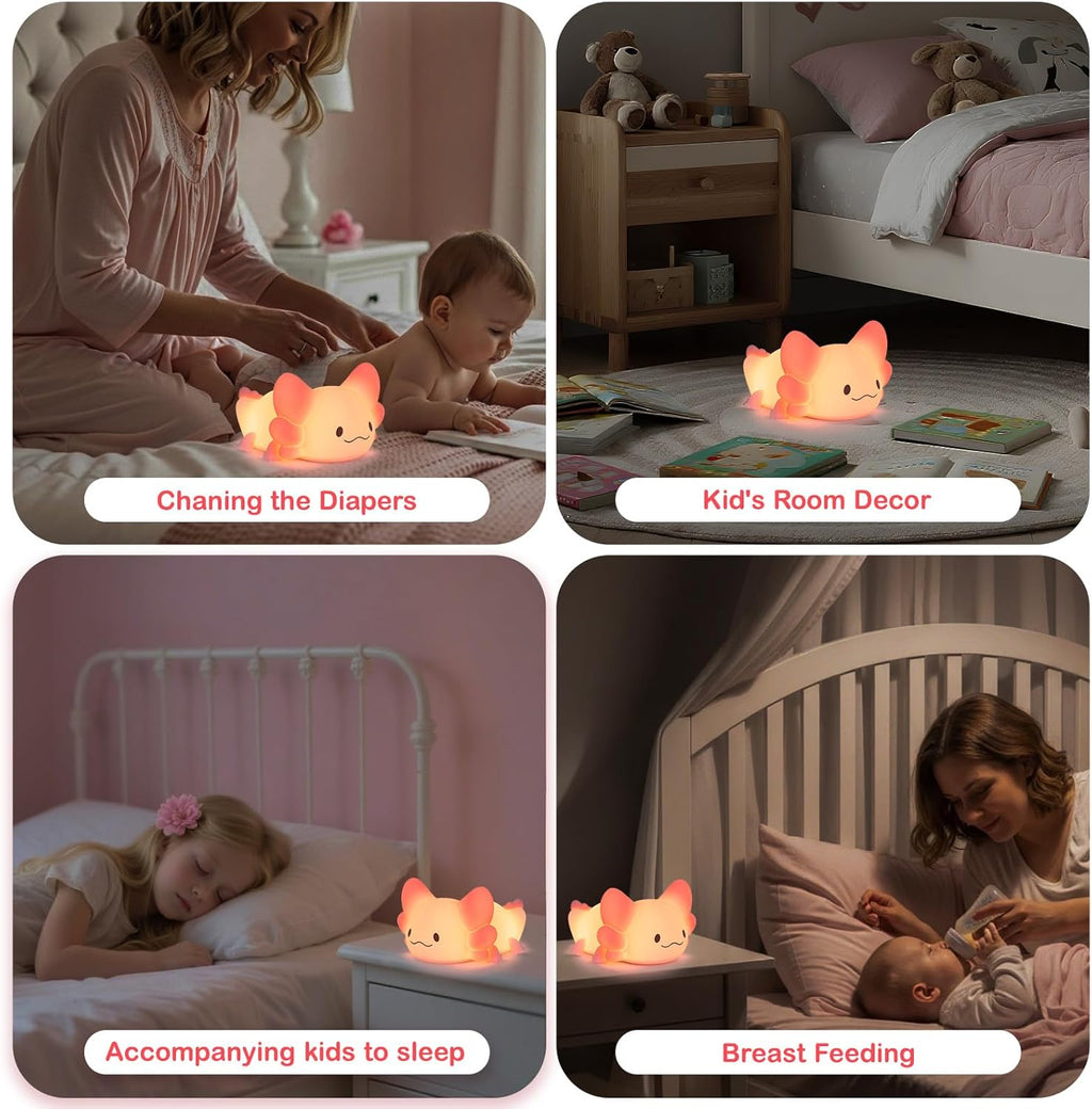 ZKLiLi Axolotl Night Light Kids Nightlight,Squishy Cute Lamp Dimmable Childrens Night Light Baby with Timer & 16 Colors,Rechargeable Bedroom Smart LED Bedside Lamps Toddler Night Light Newborn