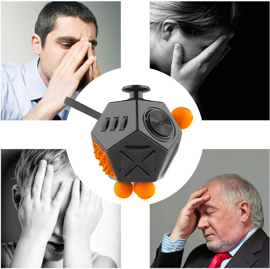 Fidget Dodecagon –12-Side Fidget Toys Cube Relieves Stress and Anxiety Anti Depression Cube for Children and Adults with ADHD ADD OCD Autism (A1 Black)