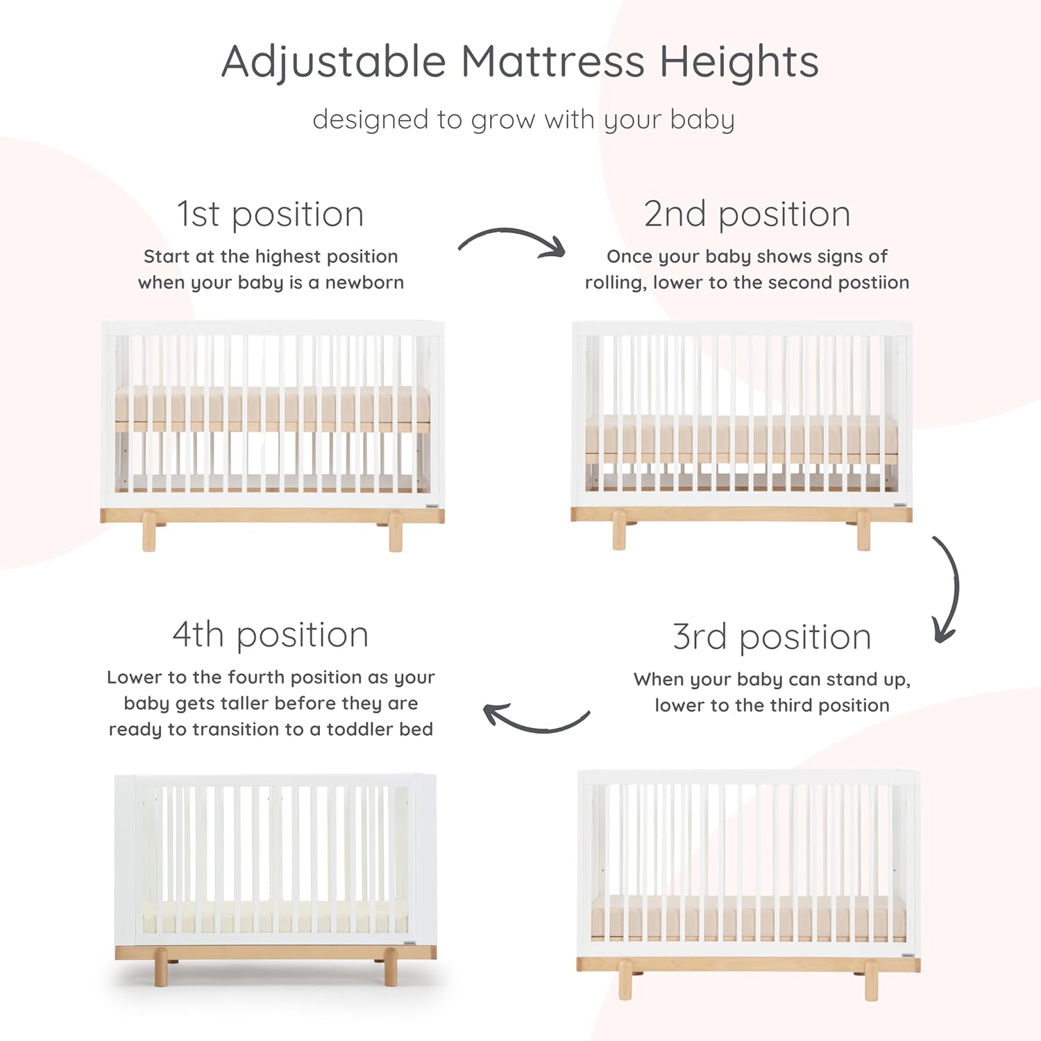 dadada Baby Bliss 4 in 1 Convertible Crib to Toddler Bed & Floor Bed – Made in Italy, GREENGUARD Gold Certified, Baby-Safe Finish, Sustainable Beech Wood, Modern Design (White and Natural)