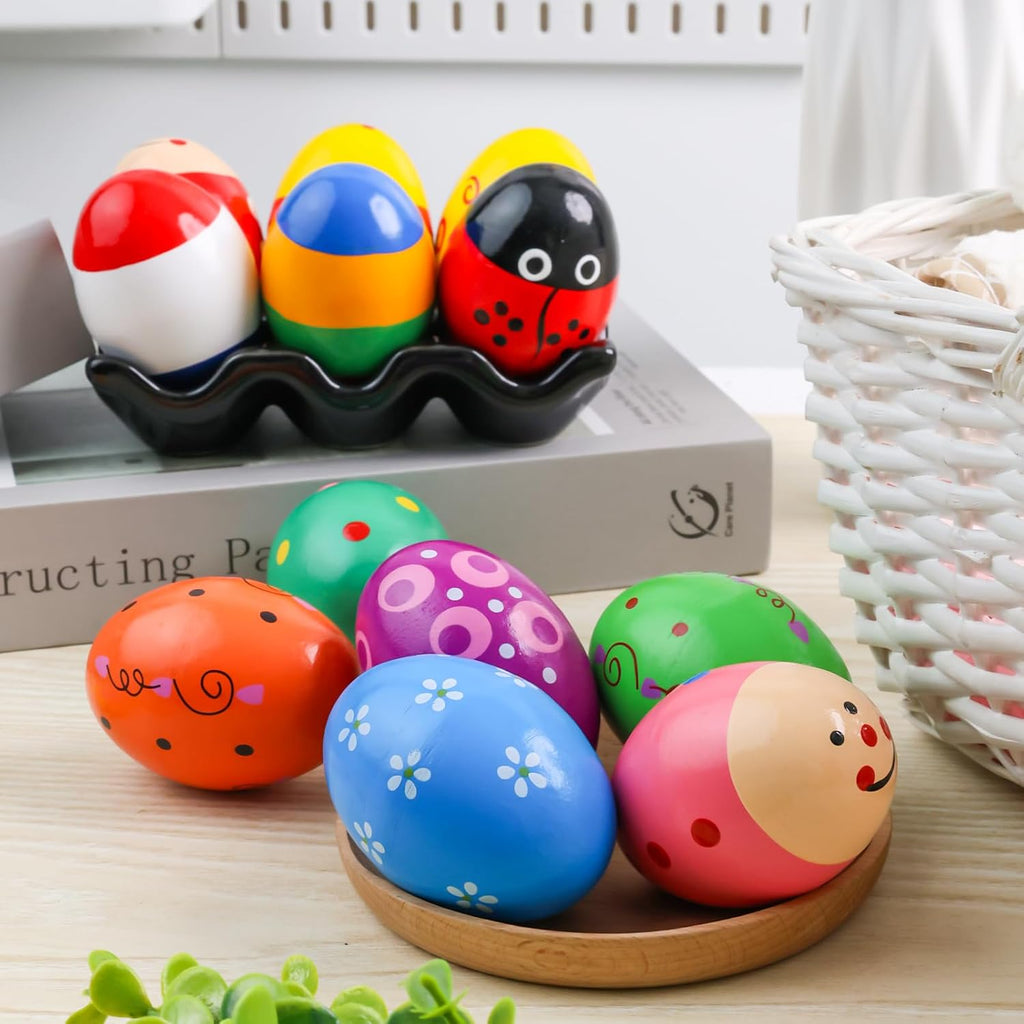 POPLAY 12PCS Wooden Percussion Musical Eggs Maracas Egg Shakers for Party Favors Classroom Prize Supplies Musical Instrument