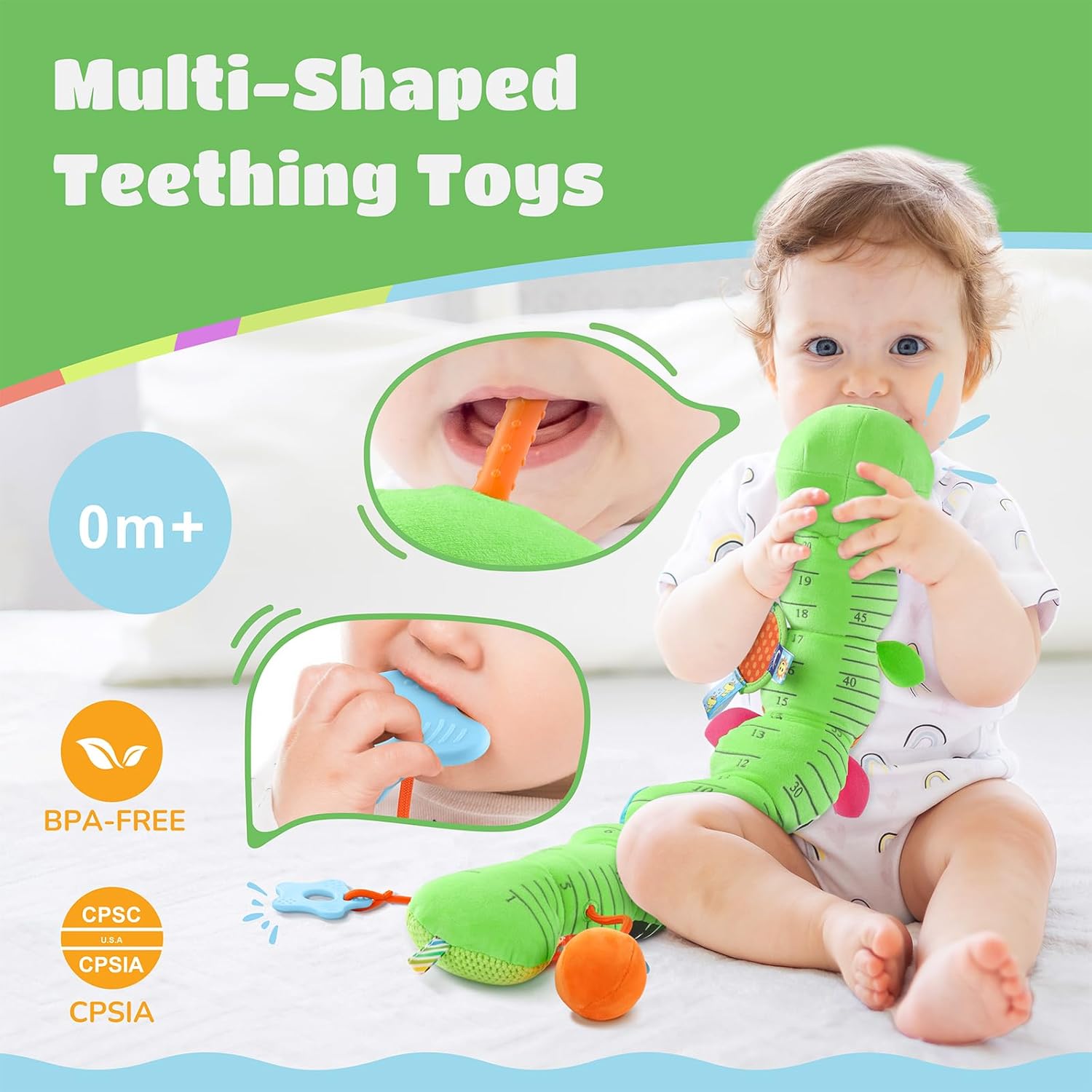 Baby Toys 6-12 Months Music Caterpillar Infant Toys Stuffed Animals 0-3-6 Months Tummy Time Teething Sensory Toys with Mirror Rattle&Pull String for Boys Girls Birthday Gifts|Grass Green,Leafy
