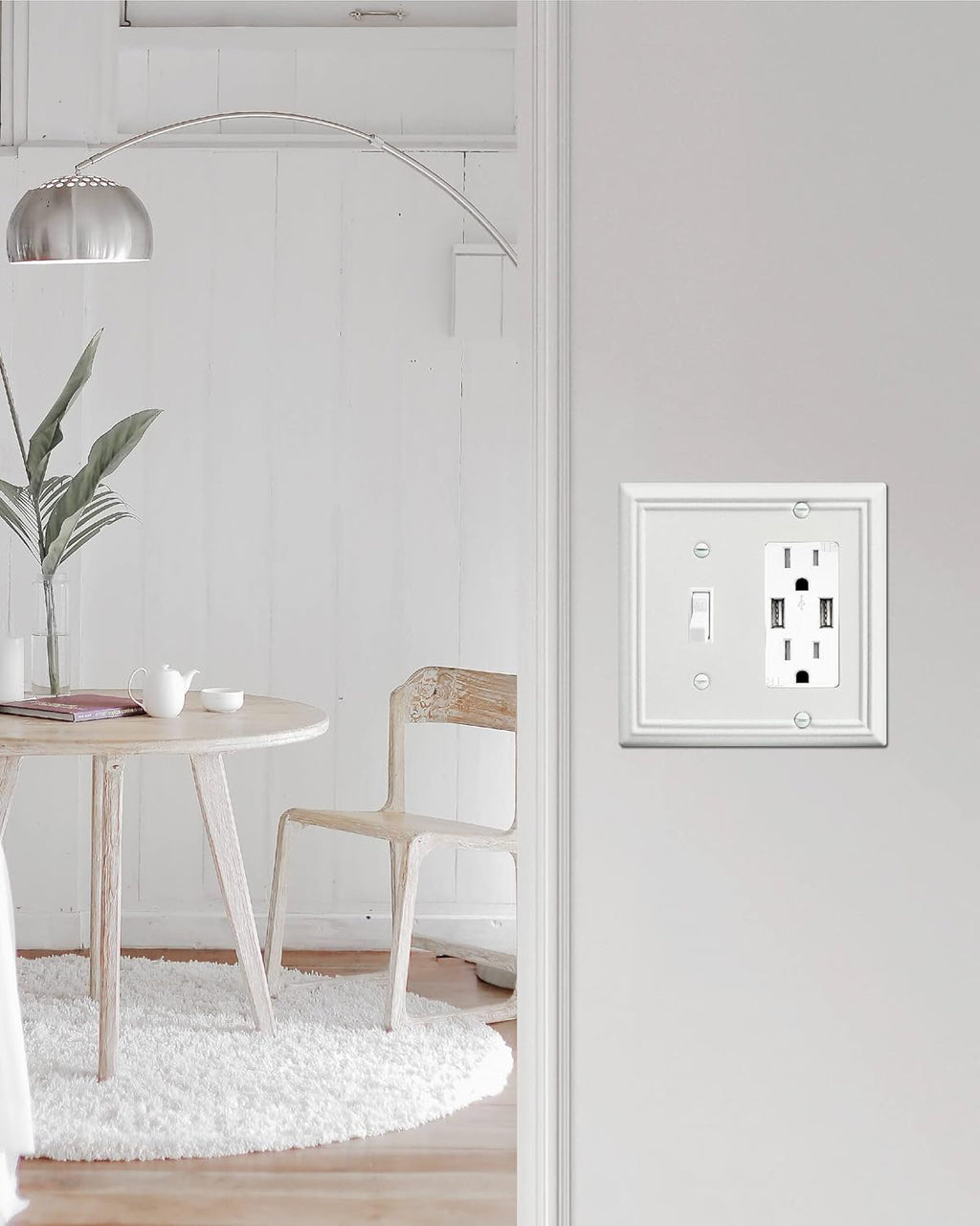 1-Pack Combination Metal Wall Plate, 1 Toggle / 1 Decorator Switch Plates and Outlet Covers, Off White Finish, 4.96''*4.88, Midsize