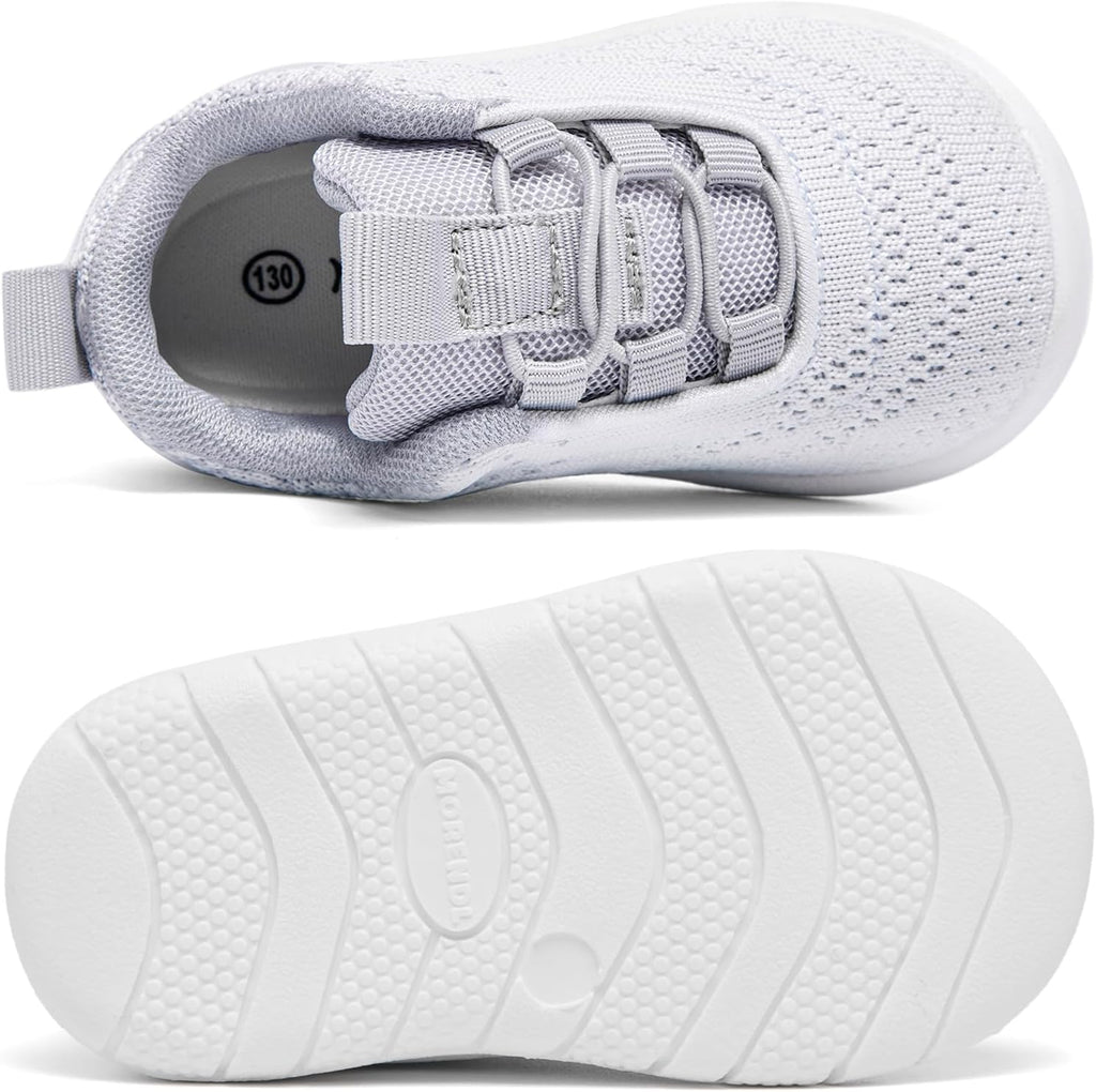 MORENDL Toddler Slip On Sneakers Baby Walking Shoes Non-Slip Breathable Unisex Pink Mesh Lace-Up Athletic Sneakers Infant Running Shoes