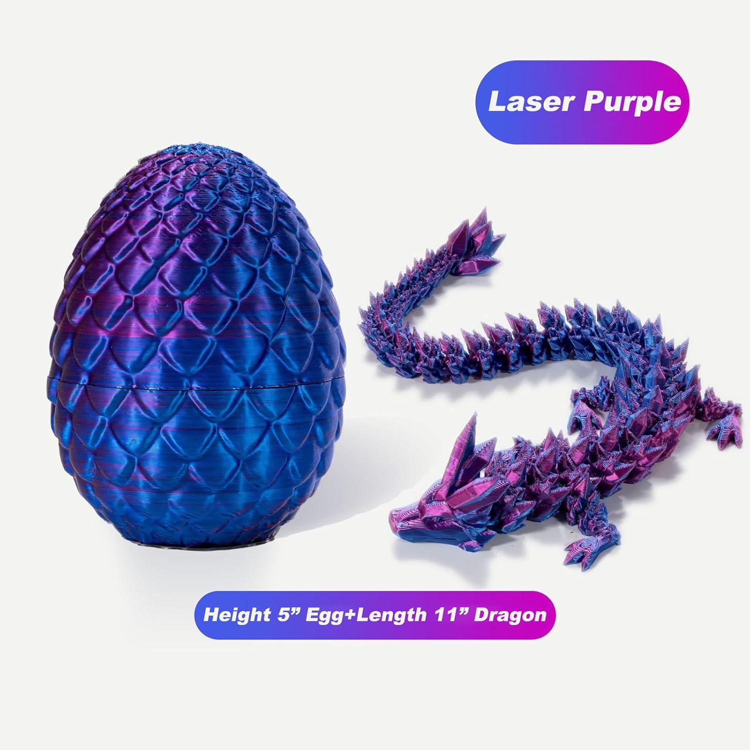 STONESTAR 3D Printed Dragon Fidget Toys, Full Articulated Dragon Crystal Dragon in Egg, Home Office Executive Desk Toys, 11" Dragon with 5" Egg (Laser Purple)