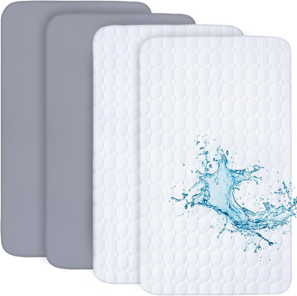 Crib Sheets and Waterproof Crib Mattress Protector 4 Pack Set,Waterproof Crib Sheets Mattress Pad Cover for Baby Boys and Girls, Grey