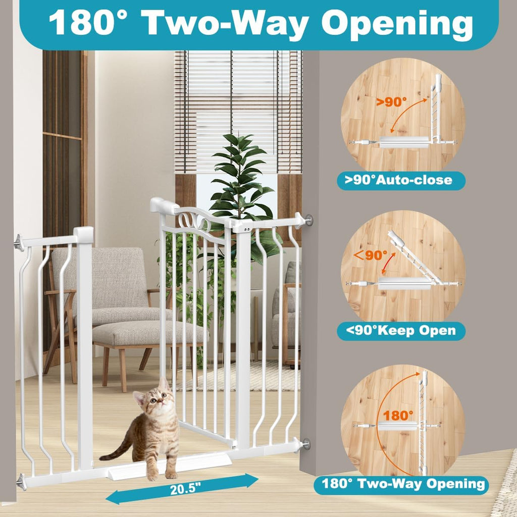 29.9-43.7 in Wide Baby Gate for Stairs Doorways, Auto Close Child Safety Gates Indoor for Dogs Pets, Pressure Mounted Metal Barrier Kids Toddler Door Walk Through, 30" Tall, White