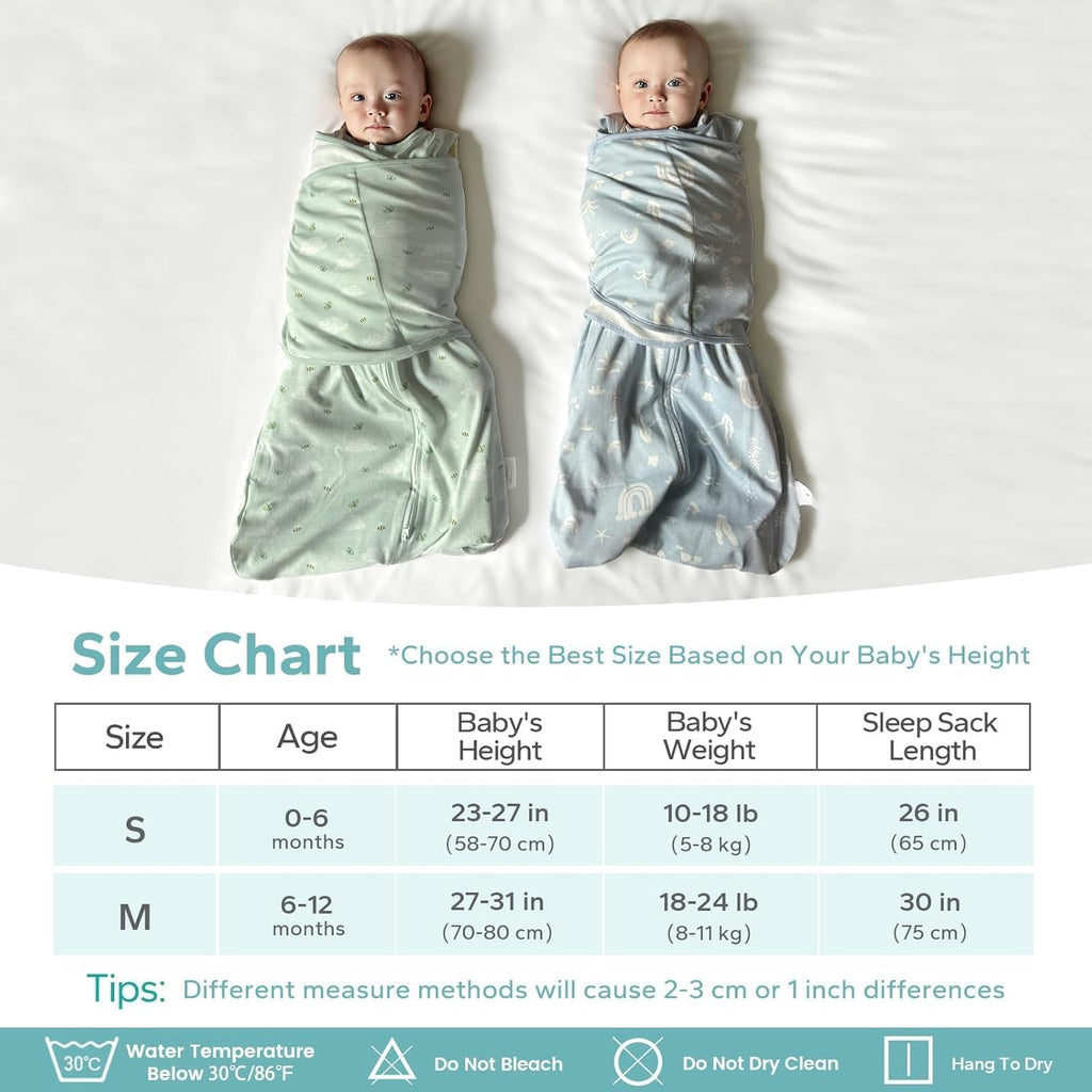 Newborn Baby Swaddle Sleep Sack 100% Cotton 1.0 Tog Wearable Blanket for 0-3, 3-6, 6-12 Months Transition Swaddler Wrap 2 Way Zip Adjustable, Easy Diaper Change, Soft & Breathable Sleepsuit