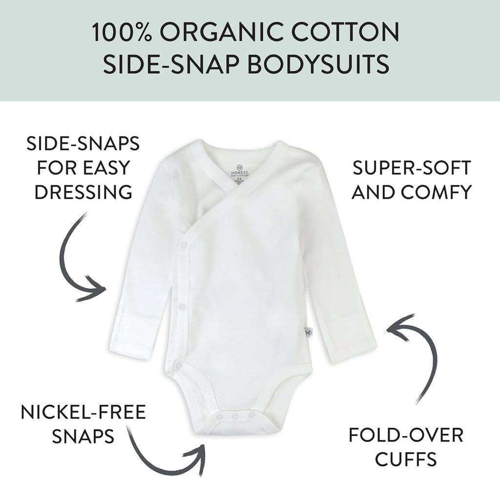 HonestBaby unisex-baby 3-pack Long Sleeve Side-snap Kimono Bodysuits Organic Cotton for Infant Baby Boys, Girls, Unisex