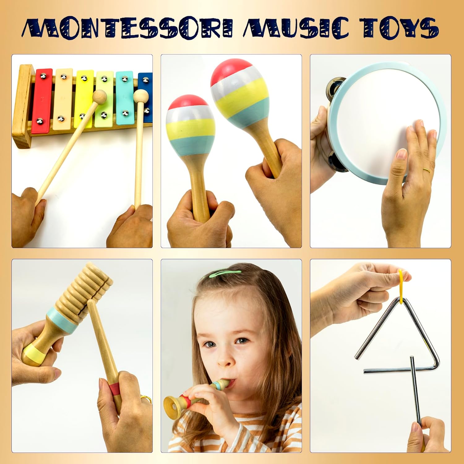 MINIARTIS Baby Musical Instruments Set - Montessori Musical Toys for Toddlers 1-3 | Modern Boho Kids Xylophone with Songbook | Neutral Colors Wooden Percussion Instruments | Preschool Educational 3+