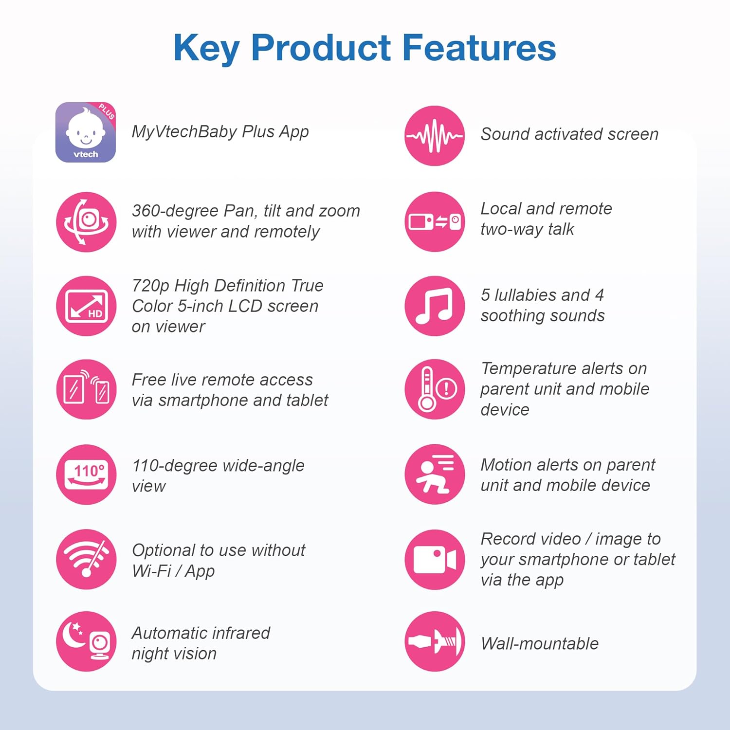 VTech Upgraded Smart WiFi Baby Monitor, 1080p FHD Camera and 5" HD IPS Display, Free App with Motion Video, Sound/Motion Detection and Notifications, Fully Remote Pan-Tilt-Zoom: VM901