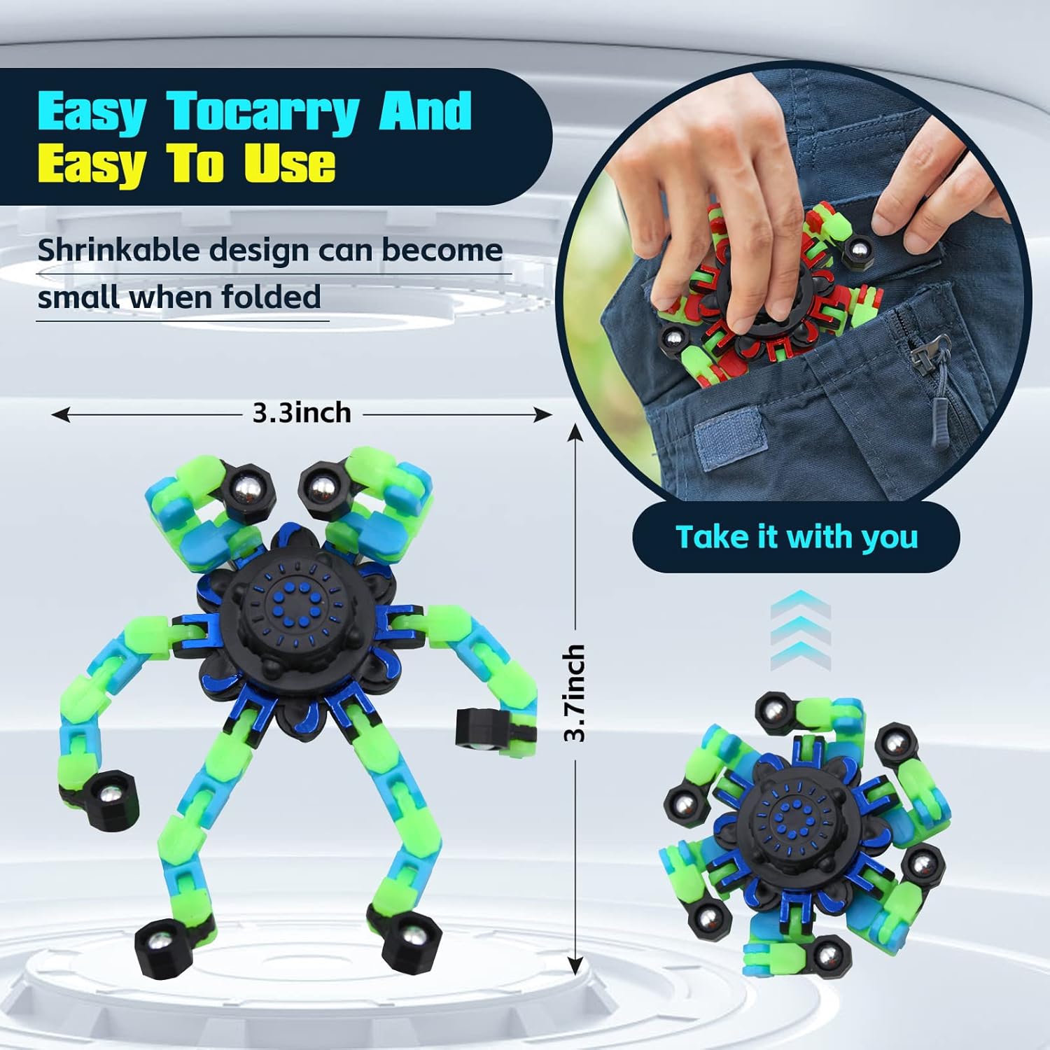 8Pcs Fidget Spinners Glow in The Dark, Fingertip Gyro DIY Deformable Robot Funny Sensory Fidget Toys Decompression Spinner Birthday Gifts Classroom Prizes Party Favors for Kids Adults