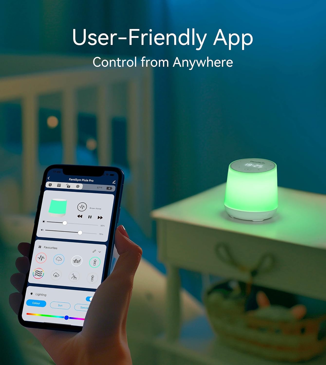 FamiSym White Noise Machine for Baby & Kids, Nursery Night Light & Alarm Clock, Dimmable Clock & Temperature Display, 34 Soothing Sounds, Toddler Sleep Trainer