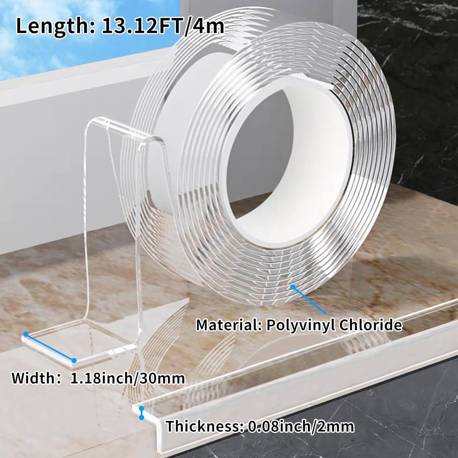 Clear Edge Protector Strip Sharp Edge Wrap Cover Tape,1.18 in x 13.12 FT,Self Adhesive Protective Bumper Guards for Cabinet Door Desk Glass Table Bed Furniture,Kitchen Countertop,Waterproof