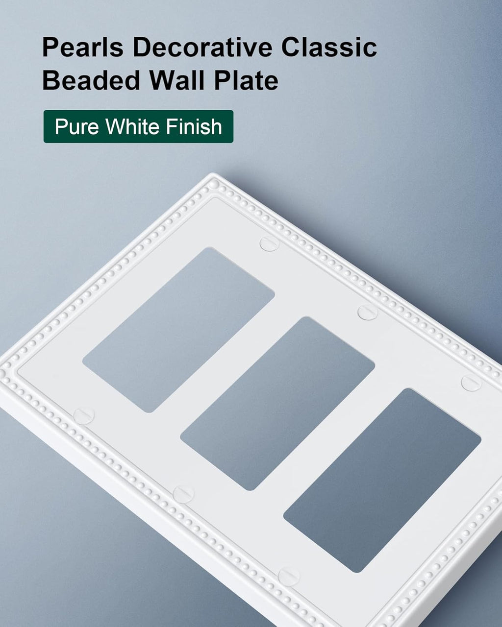 2-Pack Triple Decorator Outlet Cover Plate, Pure White Pearls Decorative Switch Plates and Outlet Covers, Metal Wall Plates for Electrical Outlets