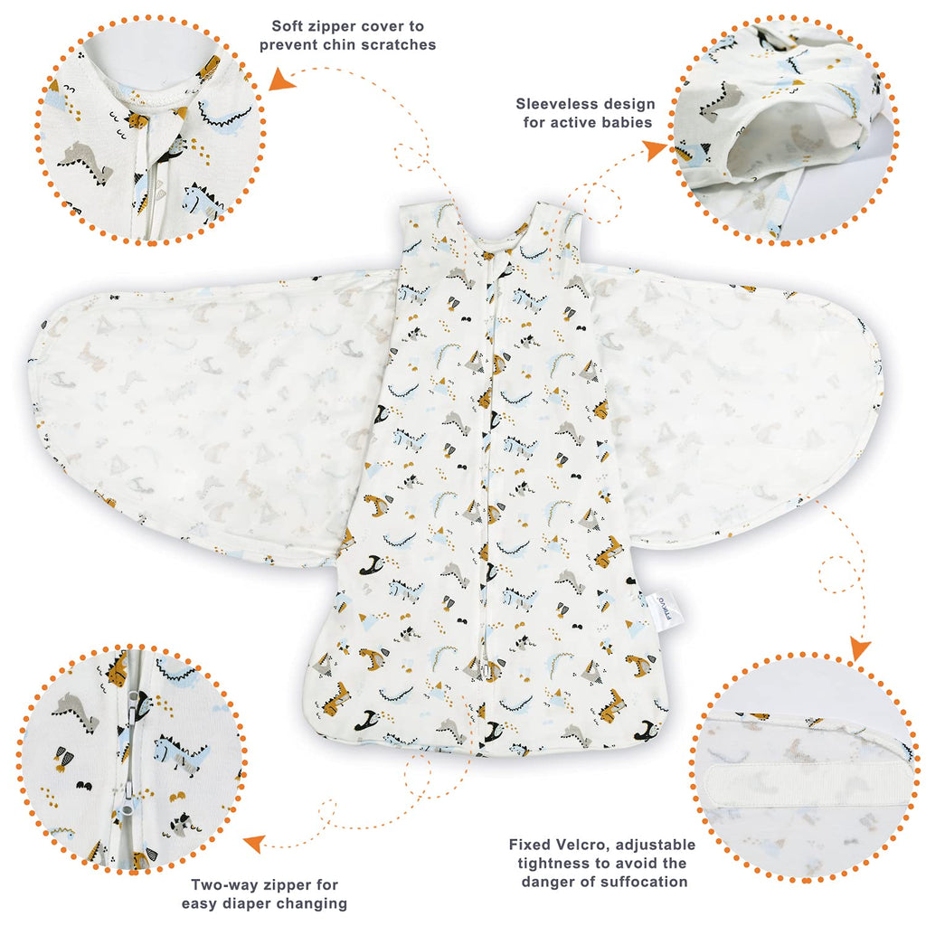 Swaddle-Blanket Baby Girl & Boy Swaddles Newborn Infant Transition 100% Cotton Wrap Blankets, 3-Way Adjustable Wearable Blanket, TOG 1.0 (Dinosaur, 3-6 Month)