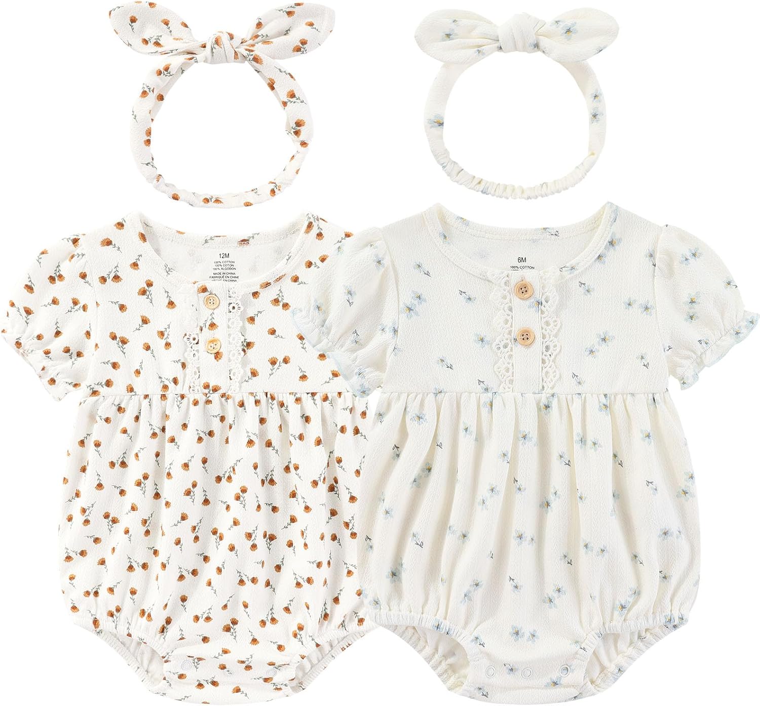 Baby Girl Clothes Cotton Bubble Romper Floral Bodysuits Infant Outfit Set