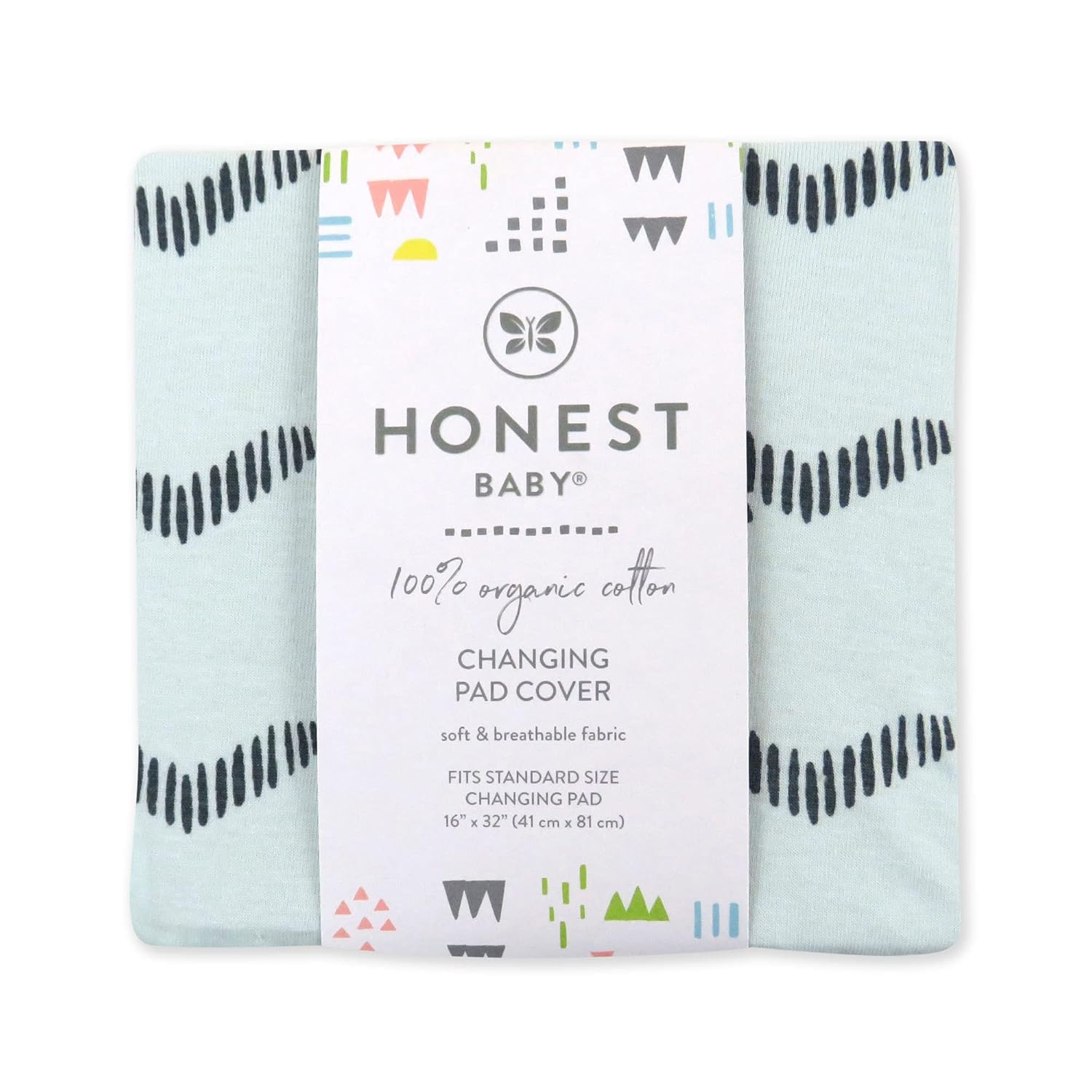 HonestBaby Boys Organic Cotton Changing Pad Cover, Pyramids Whispering Blue, One Size